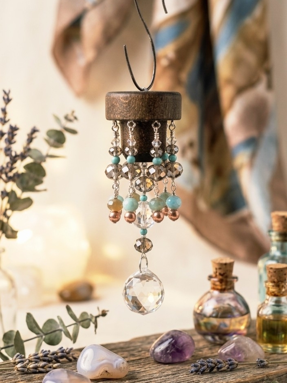 Handcrafted Turquoise and Copper Crystal Hanging Ornament